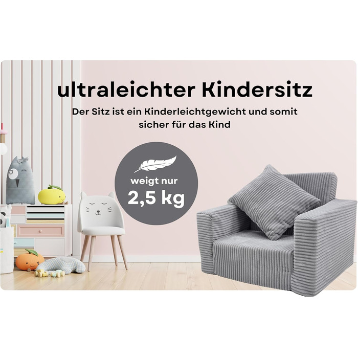 Розкладне дитяче крісло Odolplusz Дитячий диван, міні-крісло, дитяче крісло, затишне крісло Дитячі меблі для дитячих кімнат (Бежевий вельвет)