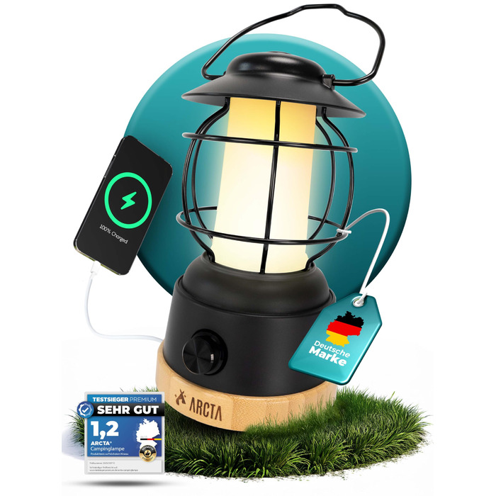 Акумуляторний світлодіодний кемпінговий ліхтар ARCTA Ретро-кемпінговий ліхтар з батареєю Водонепроникний IPX4 Регульований зовнішній ліхтар 20-450 лм Кемпінговий ліхтар для намету, саду, кемпінговий ліхтар та світлодіодний ліхтар USB-портативний зарядний 