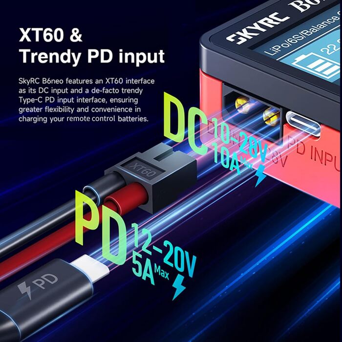 Розумний зарядний пристрій GoolRC B6neo для LiPo акумуляторів, DC 200 Вт PD 80 Вт, балансувальний зарядний пристрій та розрядник для акумуляторів LiPo/Life/LiIon/LiHV 1-6 с, NiMH/NiCd 1-15 с (синій)