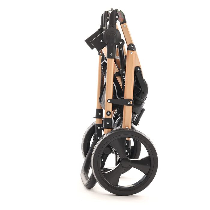 Дитяча коляска Pixini Kalani 3в1, вкл. люльку, автокрісло, пеленальний мішок, підсклянник, дощовик (золото/чорний), золото-чорний