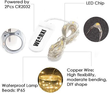 Акумуляторна батарея WEARXI, 10 шт. 2M 20 міні-світлодіодних гірлянд з акумулятором, казкові гірлянди в приміщенні, світлодіодні г