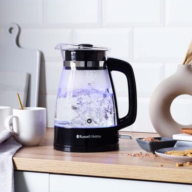 Чайник Russell Hobbs 1,7 л, 2400 Вт, оптимізований скляний вилив, світлодіодне освітлення Класичний дизайн (скороварка, знімна кришка, фільтр від накипу, основа з нержавіючої сталі)26080-70