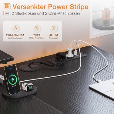 Кутовий стіл ODK білий, стіл L-подібної форми з 4 шухлядами, 140x80x84.7 см, стіл L-подібної форми двосторонній з портом для заряд