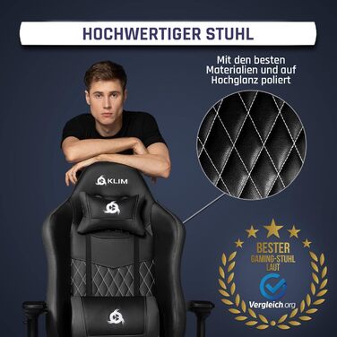 Ігрове крісло KLIM Esports - НОВИНКА 2024 року - З підтримкою попереку та шиї - Регульоване ігрове крісло Ергономічне крісло для П