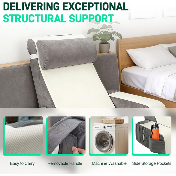 Подушка для читання для ліжка, подушка для читання для ліжка та дивана зі знімними підлокітниками та підголівником, подушка для читання з чохлом, який можна прати, подушка для спини, подушка з підтримкою спини для відпочинку в ліжку, читання, перегляду те