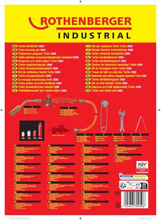 Промисловий 5-елементний високопродуктивний турбопаяльний набір паяльників ROTHENBERGER, включаючи 2-метровий пропановий шланг та аксесуари Паяльний пальник Паяльник Робоча температура 800C М&39яке паяння Тверде паяння 030950E Робоча температура 750C