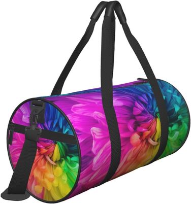 Спортивна сумка для подорожей, красивий веселковий принт з квітами та хризантемами, сумка на нічліг, чорний колір, універсальний розмір