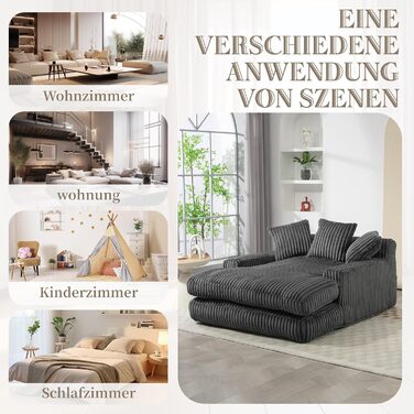 Розкладний диван ZYLOYAL10 Corduroy Cloud з 3 м&39якими подушками, зручний одномісний підлоговий диван для вітальні, квартири, офісу (темно-сірий)