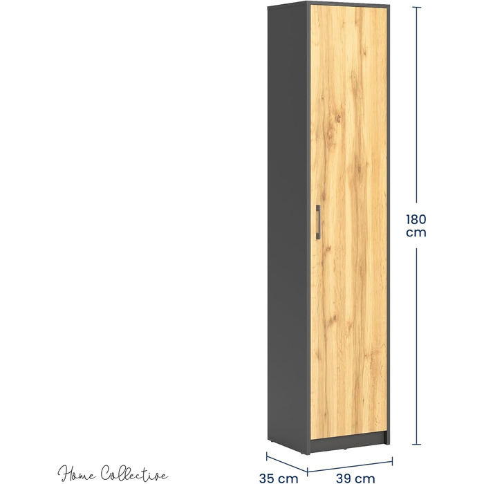 Ярусний стелаж Home Collective з матовим покриттям, шафа для документів з 4 полицями та 1 дверима, шириною 39 см, з високоякісними полімерними ручками, ідеально підходить для спальні, вітальні, коридору, офісу, графітовий дуб, 5-