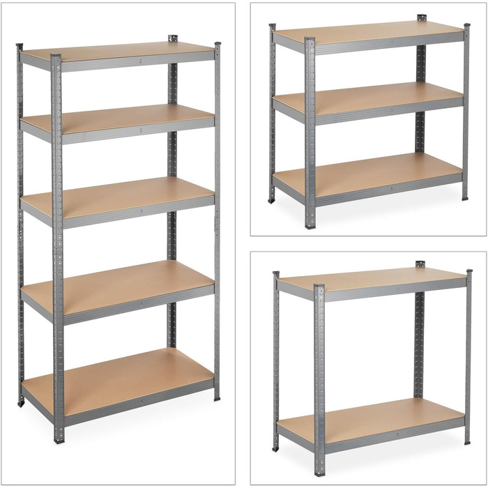 Міцний стелаж 180x90x40 см, металевий стелаж для підвалу та гаража, 5 полиць з МДФ з регульованою висотою, до 875 кг, вставний стелаж, оцинкований, роздільний