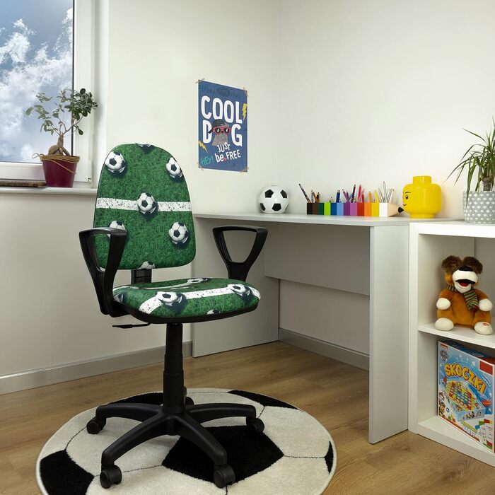 Дитячий офісний стілець з регульованою висотою - Ергономічне дитяче офісне крісло з 5 колесами, обертове дитяче крісло зі спинкою, зелений, зелений, Bred, футбол