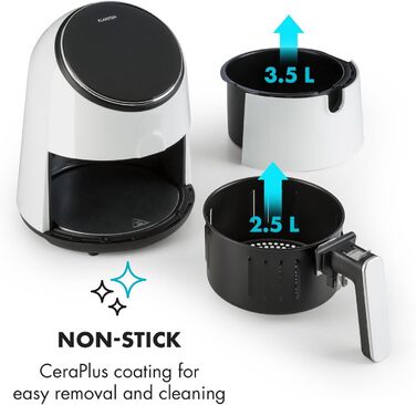 Фритюрниця, фритюрниця, аерофритюрниця, 1300 Вт, ємність 2,5 л, смаження без жиру, випічка, гриль, смаження, 8 програм, антипригарне покриття CeraPlus, білий