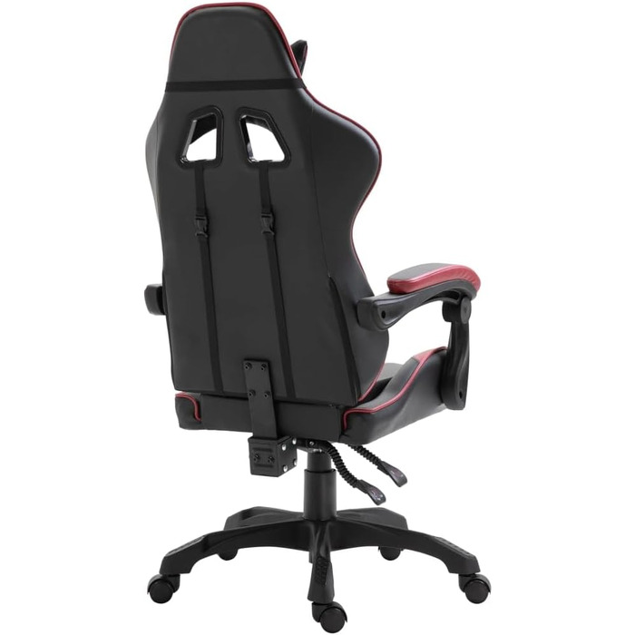 Геймерське крісло з бордової штучної шкіри з високою ергономічною спинкою, регулюванням висоти та поворотом на 360 градусів для оптимального положення сидіння, включаючи 5 нейлонових коліщаток для тихого руху. 30 x 18 x 5 см.