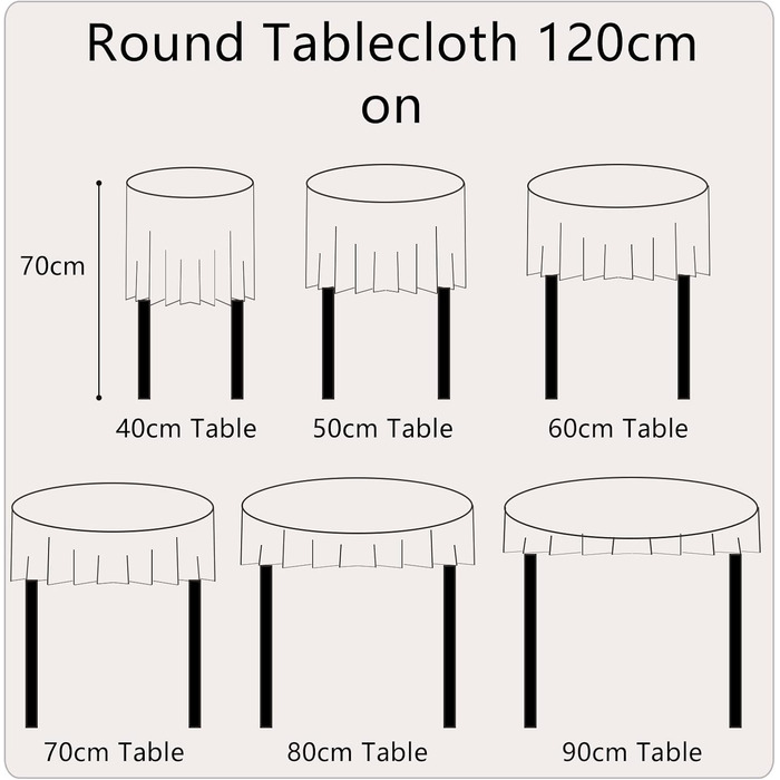Бежева скатертина кругла 120 см Полотняна скатертина з бавовни, що миється, стійка до зминання Пилонепроникна з китицями для кухні