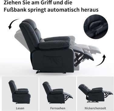 Крісло для телевізора з функцією відкидання спинки, масажне крісло з функцією підігріву, крісло-реклайнер з функцією відкидання спинки, крісло для вітальні, зручне крісло для читання, крісло для відпочинку з ручним керуванням (чорне) Чорне ручне керування