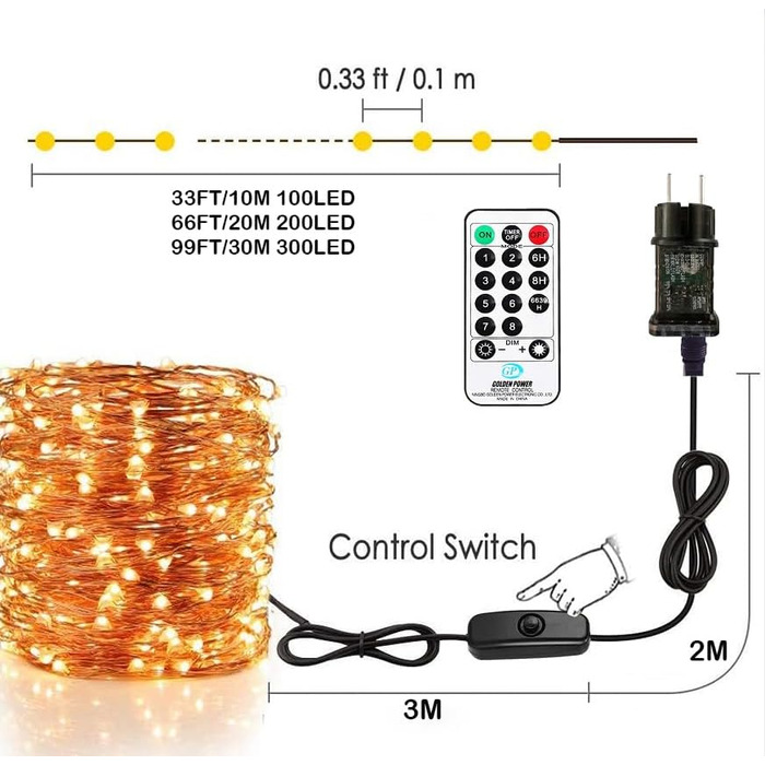 Світлодіодних гірлянд з мідного дроту 10 м Bowfar