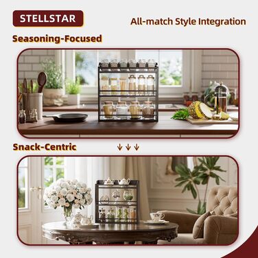 Рівнева підставка для спецій з бамбукового дерева, банки для спецій, полиця-органайзер для спецій або рукоділля, кухонна стільниця або настінне кріплення (коричневий колір), 3-