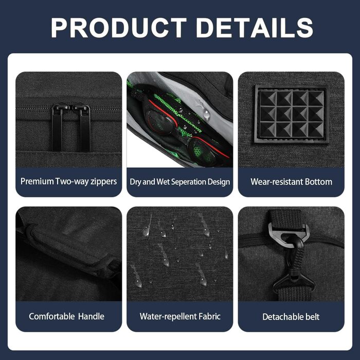 Спортивна та дорожня сумка FIORETTO 35L для жінок та чоловіків, з відділенням для взуття та відділенням для вологих речей, водонепроникна сумка для тренувань, тренажерного залу, подорожей, плавання, сауни, футболу, чорна 35l-чорна