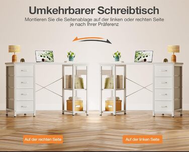 Невеликий письмовий стіл Coleshome з 4 шухлядами, 100x40 см, стіл з місцем для зберігання, двосторонній комп&39ютерний стіл з полицями, ПК-стіл для офісу, кабінету, спальні, білий