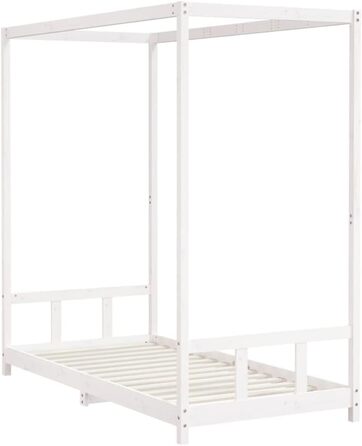 Дитяче ліжко, біле, 90x190 см, масив сосни з каркасом балдахіну та міцними дерев&39яними рейками для стійкості та вентиляції односпальне ліжко з масиву сосни з рустикальним білим покриттям 195,5 x 95,5 x 190 см