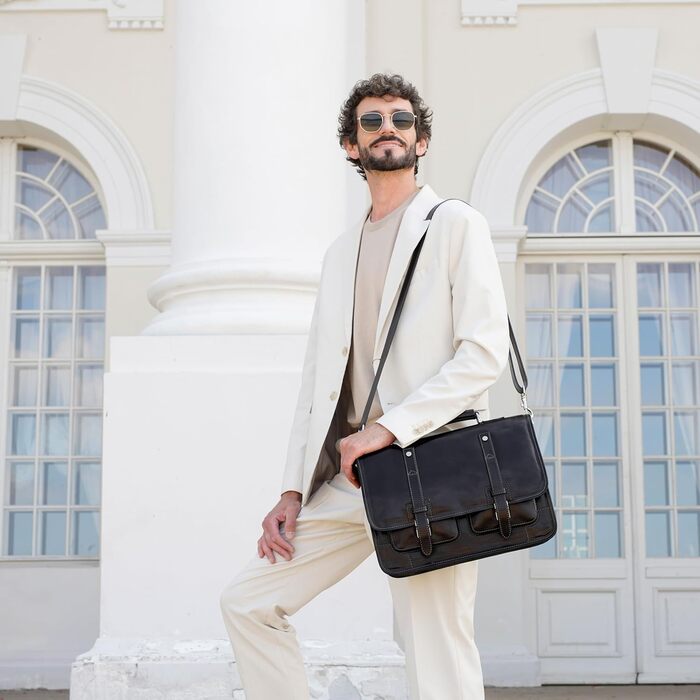 Шкіряний портфель для чоловіків - ділова сумка для ноутбука - італійська шкіряна сумка ручної роботи - сумка-месенджер чорна