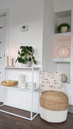 Пуф Beliani для дому, двоколірний джут, бежева бавовна, білий EPS, круглий, 46 см, Boho Dalama