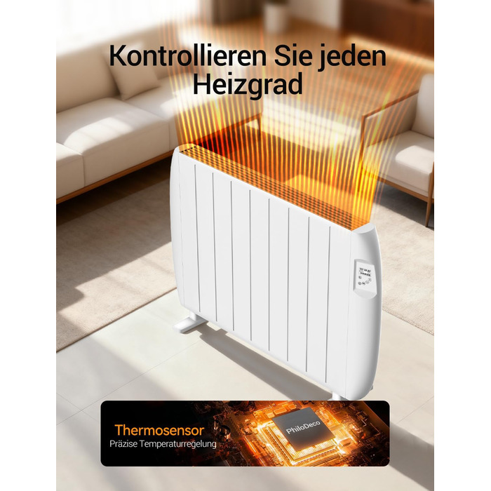 Електричний конвекторний обігрівач, електричний радіатор потужністю 2000 Вт, конвекторний обігрівач з РК-дисплеєм та цілодобовим таймером, радіатор з підставкою та настінним кріпленням, білий