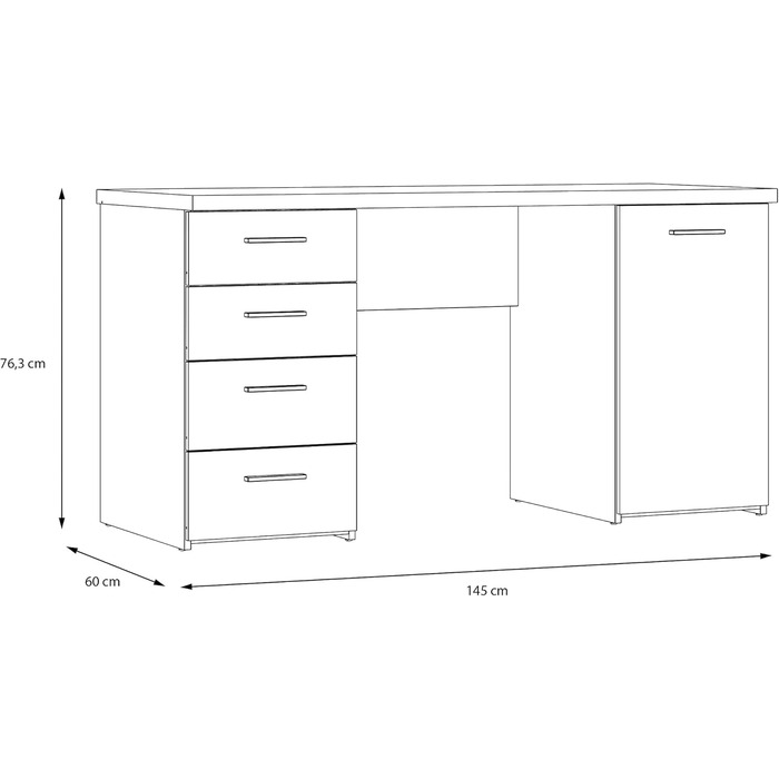 Письмовий стіл FORTE Net106 з 4 шухлядами та 1 дверцятами, інженерна деревина, матово-білий, 145 x 60 x 76,3 см. Матово-білий, 4 шухляди, 1 дверцята.