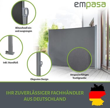 Бічний тент empasa Start 2.0, сонцезахисний екран, вітрозахисний, розсувний тент для саду, балкону та тераси, з підставкою, колір антрацит, розмір 160 x 450 мм