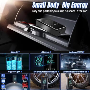 Електричний повітряний насос, портативний електронний повітряний насос з комплектом для ремонту шин, електричний компресорний вело