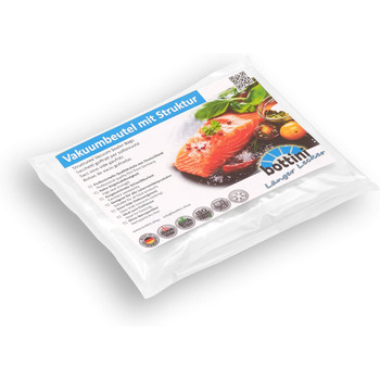 Вакуумні пакети BOTTINI 200 шт. 17x23 см Пакети з фольги PREMIUM, для кожного ущільнювача фольги та вакуумного пакувальника, вакуумування Зроблено в Німеччині