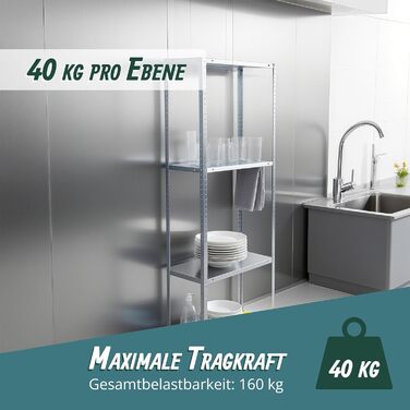 Стелаж для зберігання Relaxdays, оцинкована сталь, ВШХ 180 x 60 x 40 см, 160 кг, 4 полиці, для підвалу та гаража, міцний стелаж, сріблястий