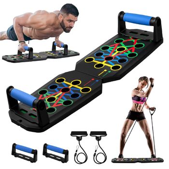 Дошка для віджимань 24-в-1 з ручками для віджимань, 2 натяжні мотузки, 20 клейких подушечок, сумка, паралелети, вантажопідйомність 150 кг, домашнє фітнес-обладнання