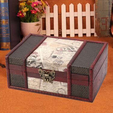 Вінтажна дерев&39яна скринька для зберігання Garosa, великий розмір, органайзер для зберігання книг і ювелірних виробів, декоративна скринька для скарбів у старовинному античному стилі для вечірок і вечірок з дня народження, весільної прикраси (3)