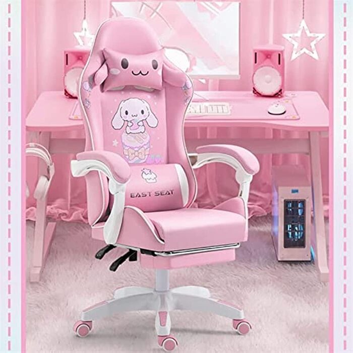 Офісний стілець для гонок зі штучної шкіри з високою спинкою, регульованою спинкою та підставкою для ніг. Ергономічний дизайн для офісу, спальні, комп&39ютера та ігор. Рожевий колір, підходить для професійних геймерів. FANDIAO White Одна сторона