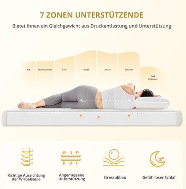 Матрац 90x200 середньої жорсткості 16 см - Ергономічний 7-зонний високоякісний матрац з холодної піни з чохлом, що прається, дихаючий матрац з піни, що згортається, сертифікований стандарт Oeko-Tex 100 16 см 90 x 200 см