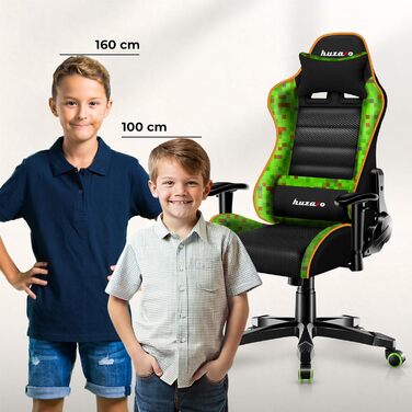 Ігрове крісло Huzaro Ranger 6.0 для дітей, офісне крісло, стільце для столу, підлокітники, ергономічний сучасний дизайн, подушки для шиї та попереку, штучна шкіра, функція гойдання, Pixel Pixel Small
