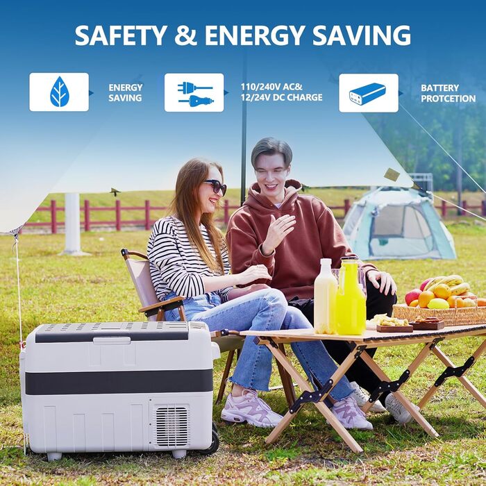 Компресорний холодильний ящик автомобільний 40 л, електричний кемпінговий холодильник 12В 230В з морозильною камерою, двозонний хо