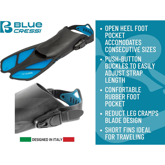 Ласти CRESSI Fins Bonete - Короткі ласти для дорослих, регульовані, міцні, легкі, зручні для подорожей, чорні/чорні, розмір S/M
