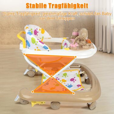 Складані дитячі ходунки Homewell 2-в-1 з сонцезахисним тентом та ручкою для штовхання, регульована висота в 5 положеннях, ходунки з музичною та активною дошкою, дитячі ходунки, діти 624 місяці (хакі)