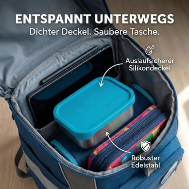 Металева ланч-бокс з роздільниками, 3 відділення, силіконова кришка, герметична, можна мити в посудомийній машині, 1000 мл, для дітей та дорослих, колір блакитний (Petrol)