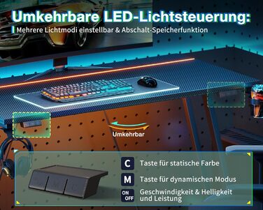 Ігровий стіл ODK 80 x 50 см зі світлодіодним підсвічуванням, ігровий стіл з підставкою для чашок та гачком для навушників, дизайн з подвійною Z-подібною рамою, невеликий комп&39ютерний стіл, чорний колір з вуглецевого волокна, 80 см, чорний колір з вуглец