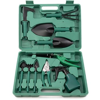 Набір садових інструментів з нержавіючої сталі, 10 предметів. Комплект для догляду за садом, набір для роботи в саду з кейсом, набір для розсади, ручні садові інструменти, ідеальний подарунок для садівників та садівниць.