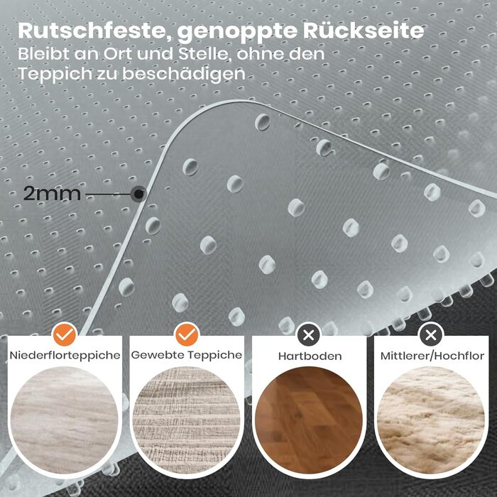 Захисний килимок для офісних стільців COSYLAND, прозорий килимок для офісних стільців, захисні килимки для офісних стільців, 90 x 120 см, 90 x 120 см, матовий, підходить для килимів