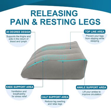 Надувна подушка для ніг, портативна клиноподібна подушка для ніг, клиноподібна подушка для ніг, покращує кровообіг та зменшує набряки, для сну, відпочинку та вагітності (сіра)