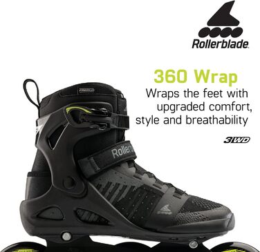 Чоловічі роликові ковзани Macroblade 110 3WD для фітнесу для дорослих, чорно-лаймові, Performance Inline Skates Black/Lime Green 6