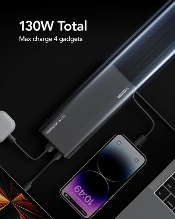 Power Bank VEGER 25000mAh,  130 Вт з вбудованим кабелем