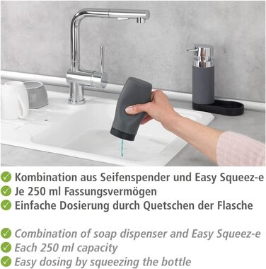 Ополіскувач сірий, 250 мл кожна, багаторазова станція для миючих засобів і мила, 15 x 18 x 7 см, сірий
