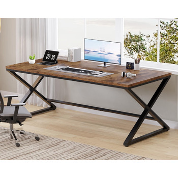Письмовий стіл 180 см Сучасний великий комп&39ютерний стіл для домашнього офісу Дерев&39яний робочий стіл Комп&39ютерний стіл для письма в спальні Простий ігровий стіл для ПК Вінтажний коричнево-чорний 180 см Кантрі Коричневий