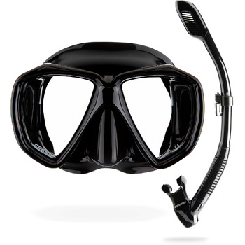 Високоякісний набір для снорклінгу для дорослих, маска та трубка у практичному футлярі, чорний/чорний
